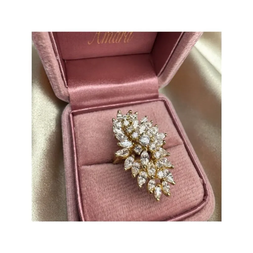 14K Gold Spray Ring size 8.5 Retro ca1970 Marquise Cluster Cocktail Ring 10.5g